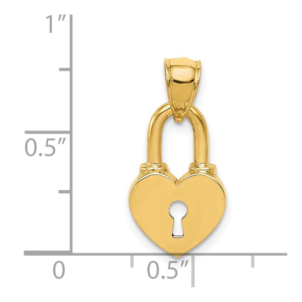 14k Yellow Gold Polished Heart Lock Charm Pendant for Women