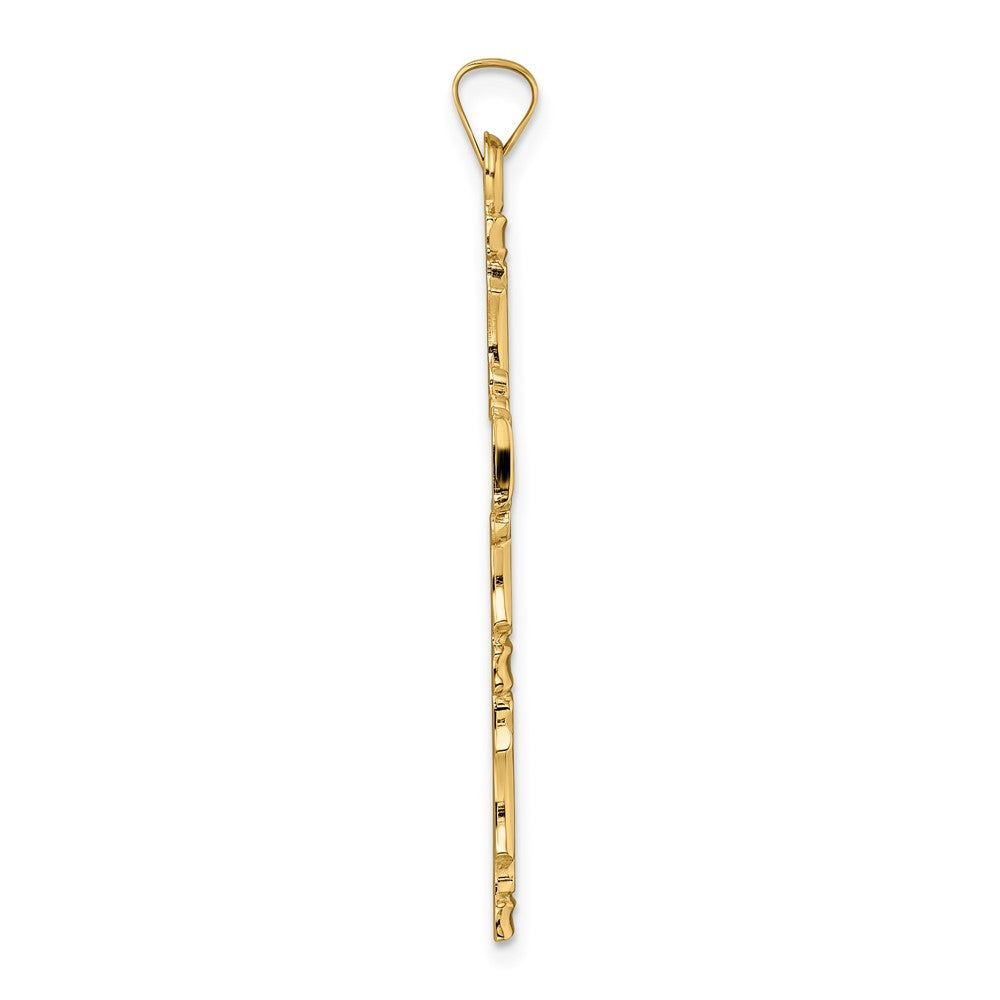 14k Yellow Gold Polished Solid Fancy Design Cross Pendant