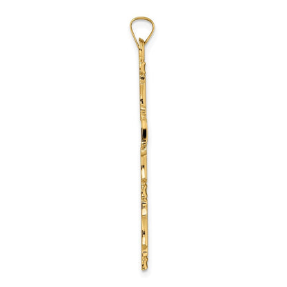 14k Yellow Gold Polished Solid Fancy Design Cross Pendant