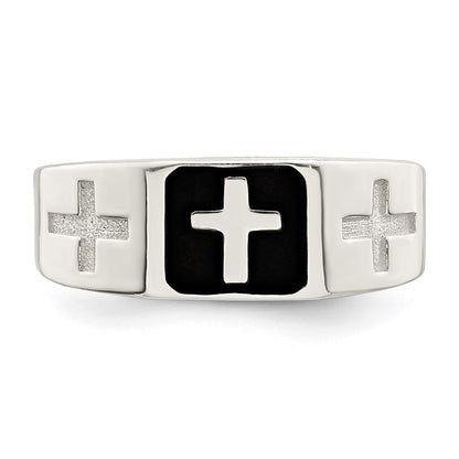 Sterling Silver Rhodium-plated Enameled Cross Ring Size 10