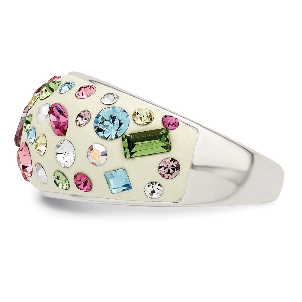 Sterling Silver Stellux Crystal Multi-Color White Ring Size 6