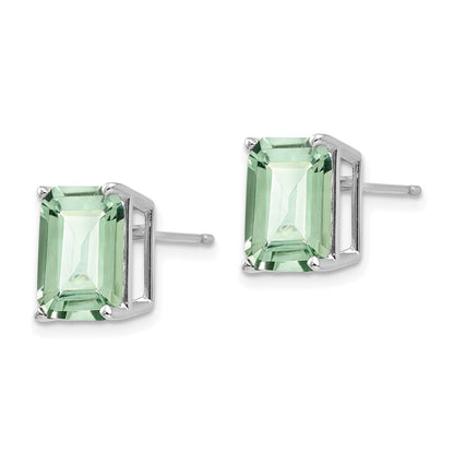 14k White Gold 10x8mm Emerald-Cut Green Quartz Stud Earrings Gift for Women