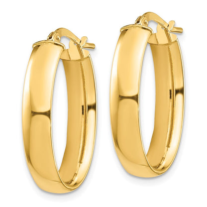 14k Yellow Gold High Polished 5mm Oval Hoop Earrings