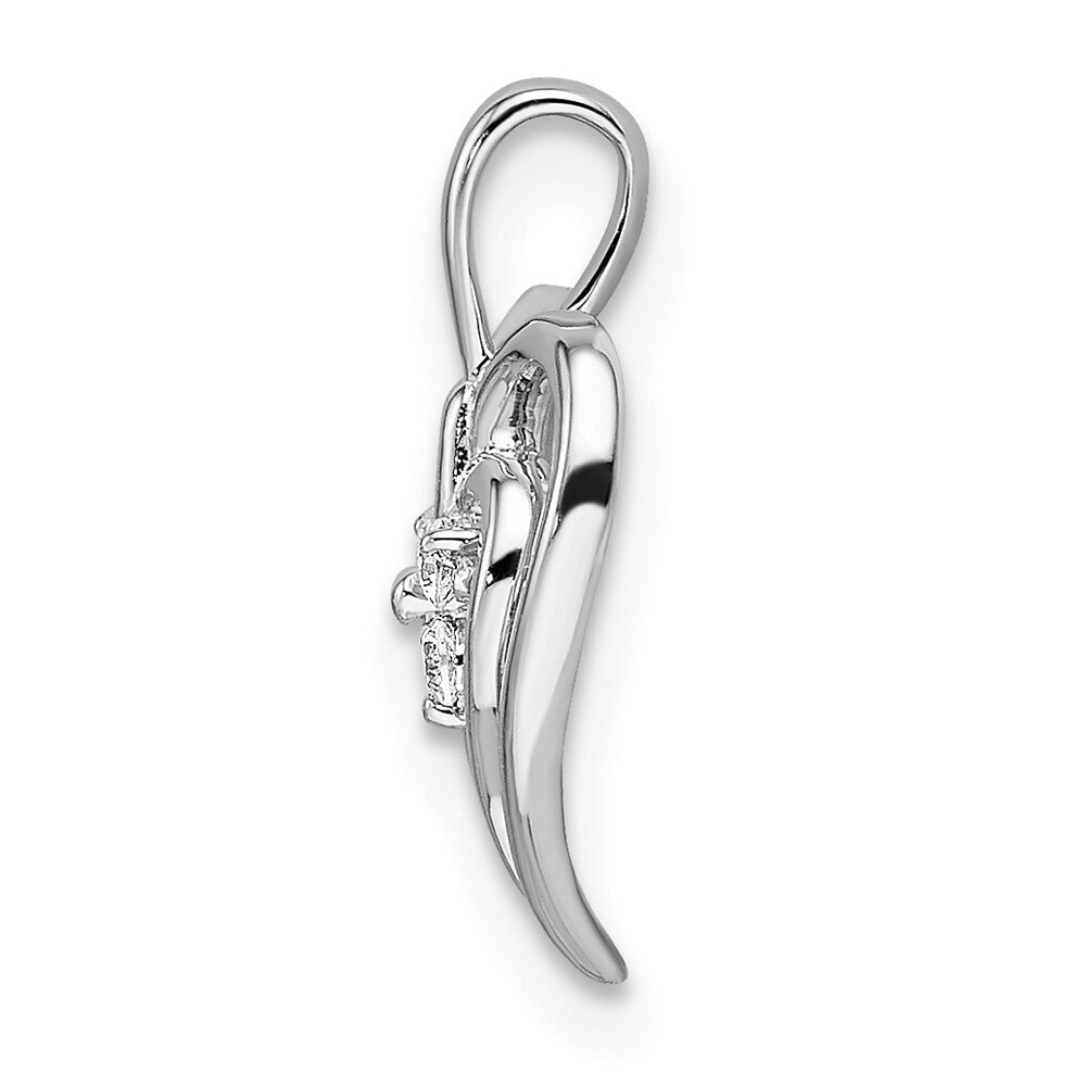 14k White Gold Polished Heart Diamond Pendant for Women