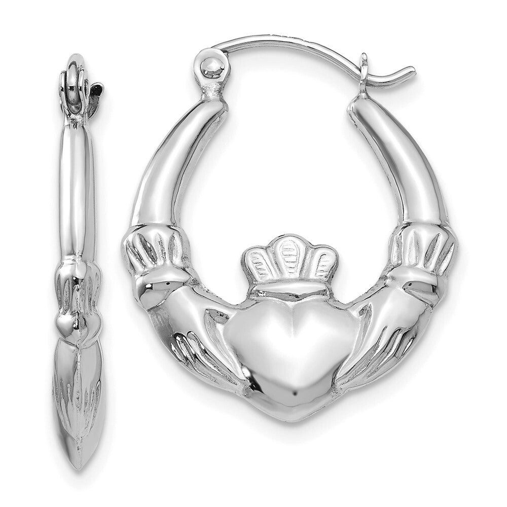 14k White Gold Claddagh Hoop Earrings Gift for Women