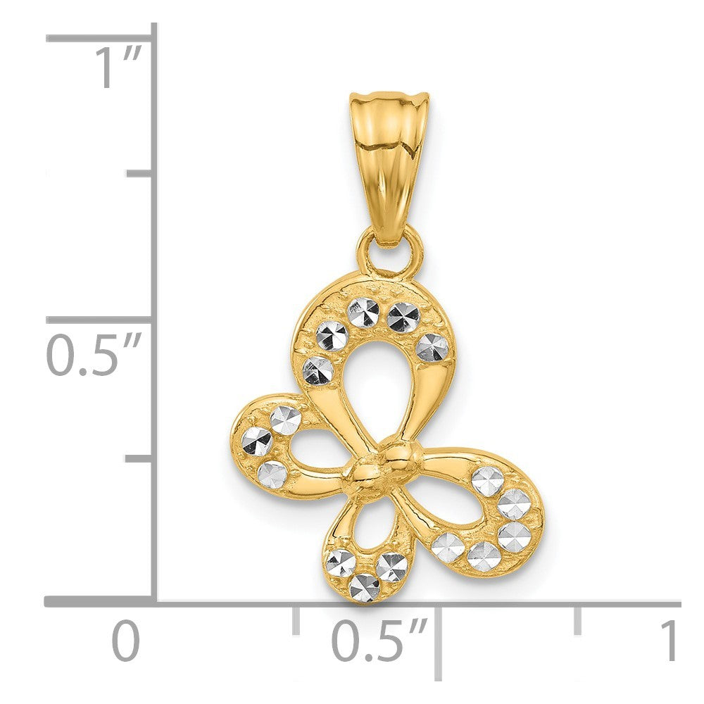 14k Yellow Gold and White Rhodium Polished and Diamond-Cut Butterfly Pendant