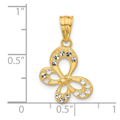 14k Yellow Gold and White Rhodium Polished and Diamond-Cut Butterfly Pendant