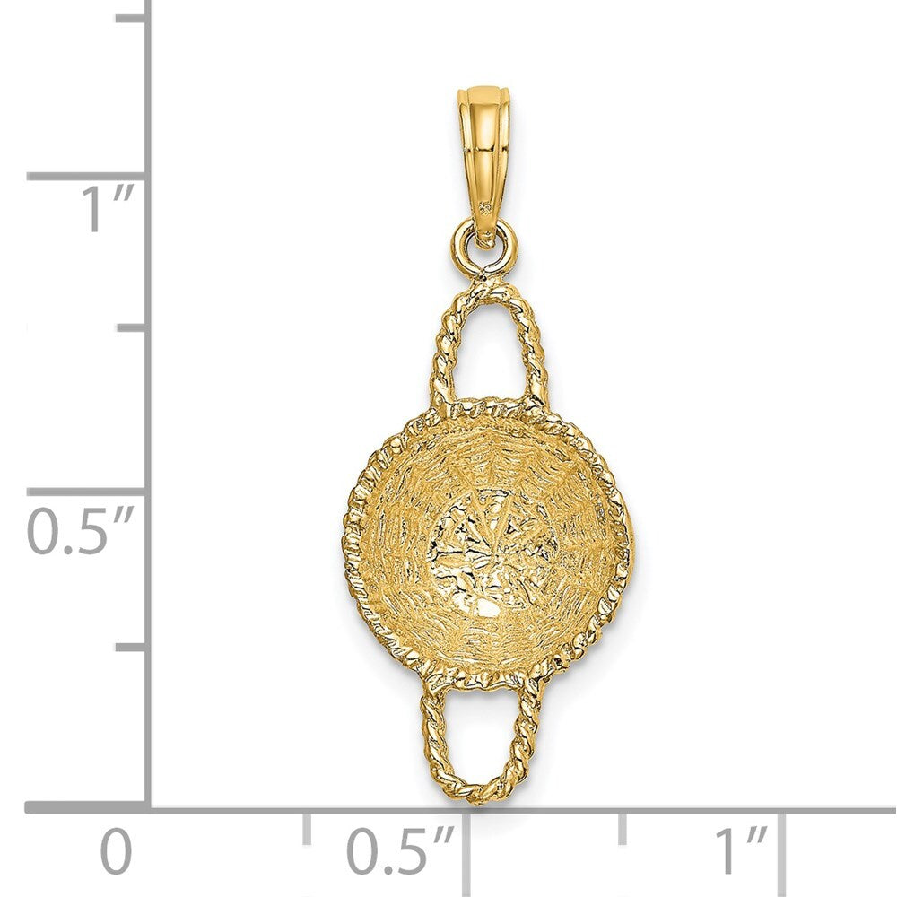 14k Yellow Gold 3-D 2 Handles Round Basket Charm Pendant for Women