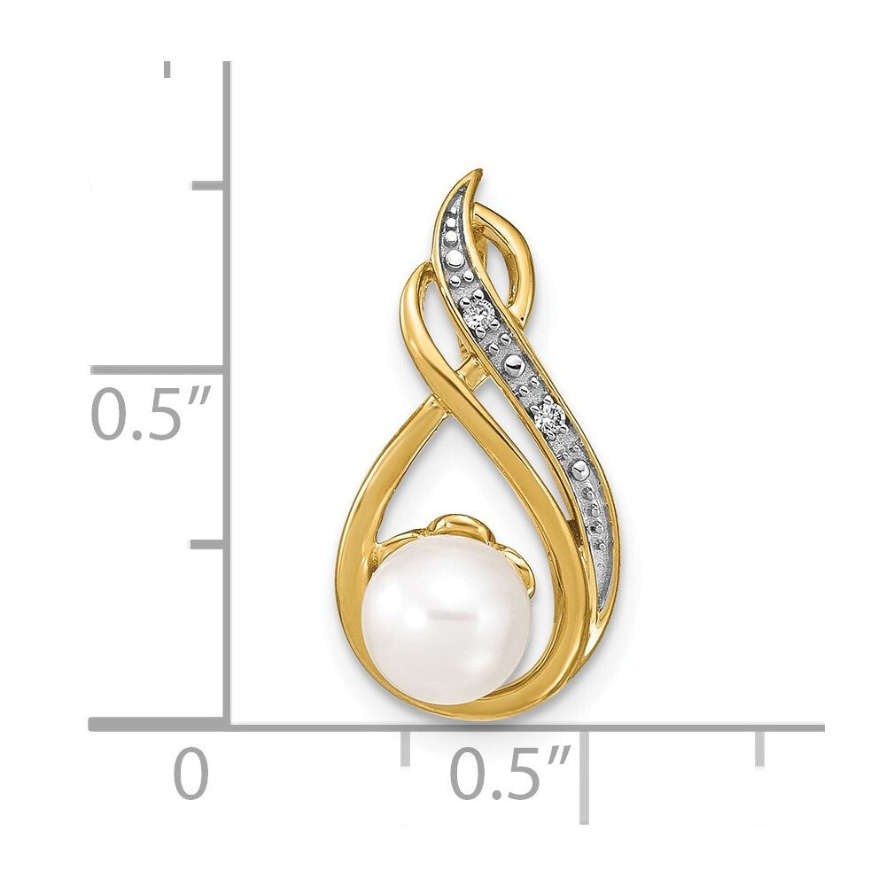 14k Yellow Gold 6-7mm White Round FW Cultured Pearl and Diamond Pendant