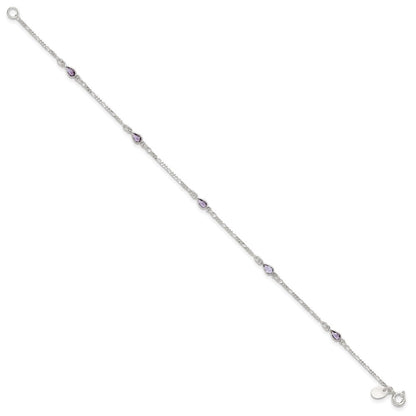 Sterling Silver Purple Glass Anklet