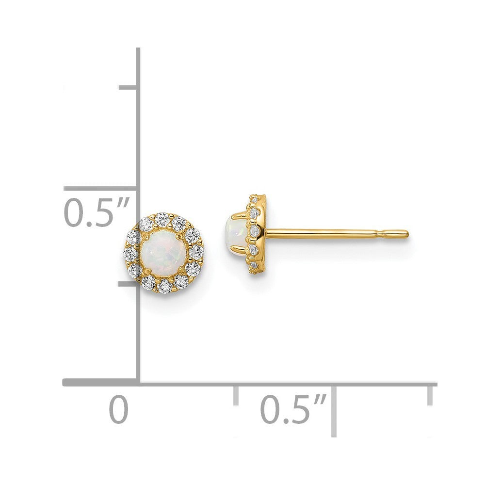 14k Yellow Gold CZ And Created Opal Earrings