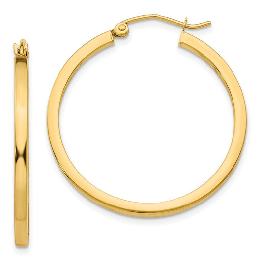 14k Yellow Gold 2mm Square Tube Hoop Earrings