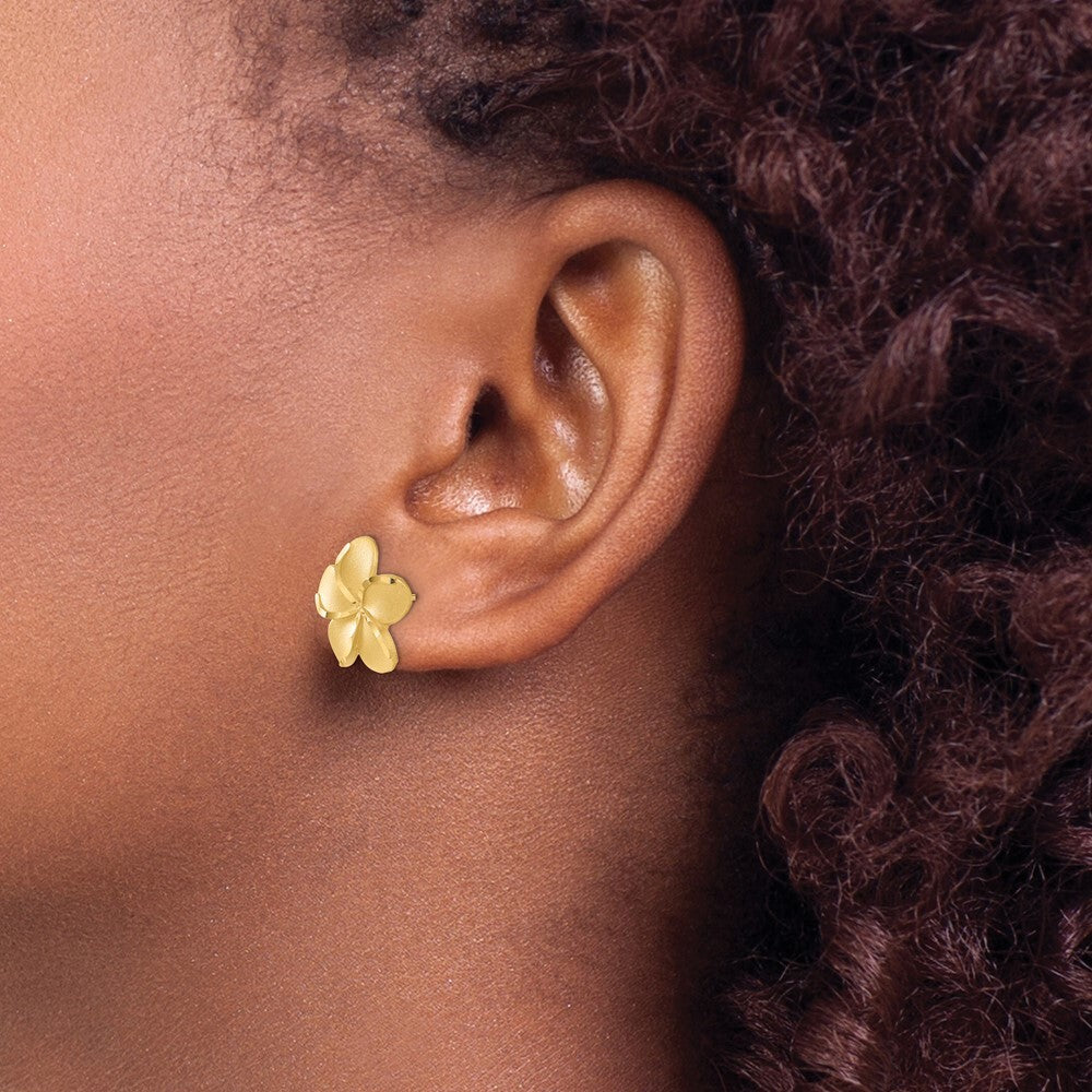 14k Yellow Gold Plumeria French Wire Stud Earrings Gift for Women