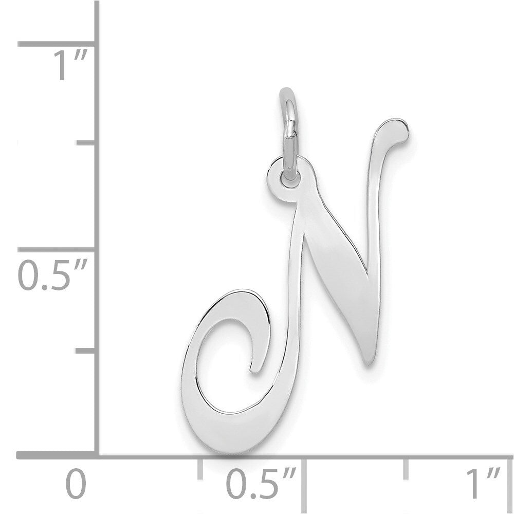 14k White Gold Large Fancy Script Letter N Initial Charm Pendant for Women