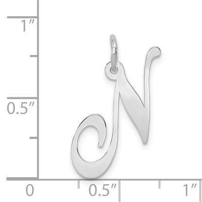 14k White Gold Large Fancy Script Letter N Initial Charm Pendant for Women