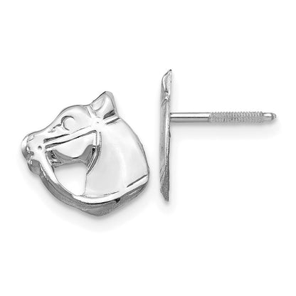 14K White Gold Screwback Horse Earrings