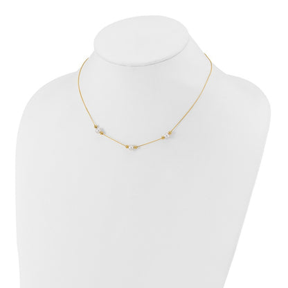 14k Yellow Gold Polished FWC Pearl and Bead 3 Station 16in w/2 in ext. Necklace
