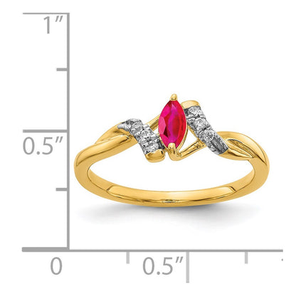 14K Yellow Gold Diamond and Marquise Ruby Ring Size 7