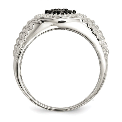 Sterling Silver Rhod-plated Mens Black Diamond Polished/Satin Ring Size 11