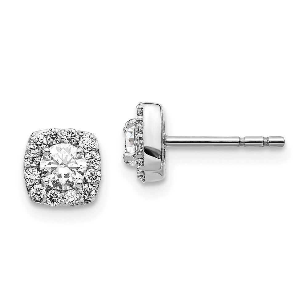 14k White Gold Square Cluster Diamond Stud Earrings