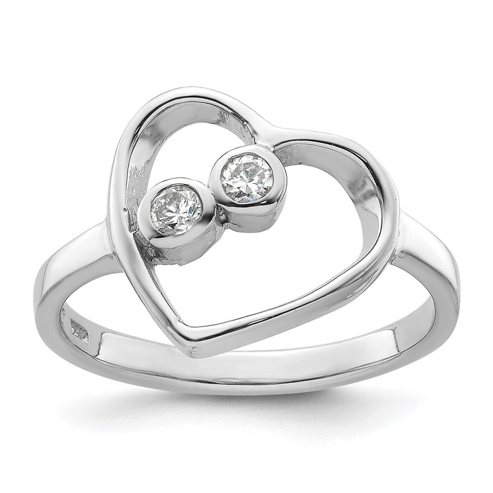 Sterling Silver Rhodium-plated CZ Open Heart Ring Size 8