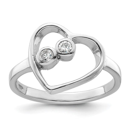 Sterling Silver Rhodium-plated CZ Open Heart Ring Size 8