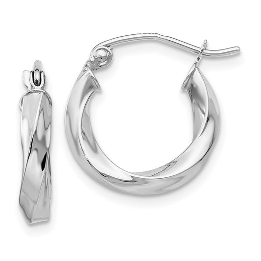 14k White Gold 3mm Twisted Hoop Earrings Gift for Women