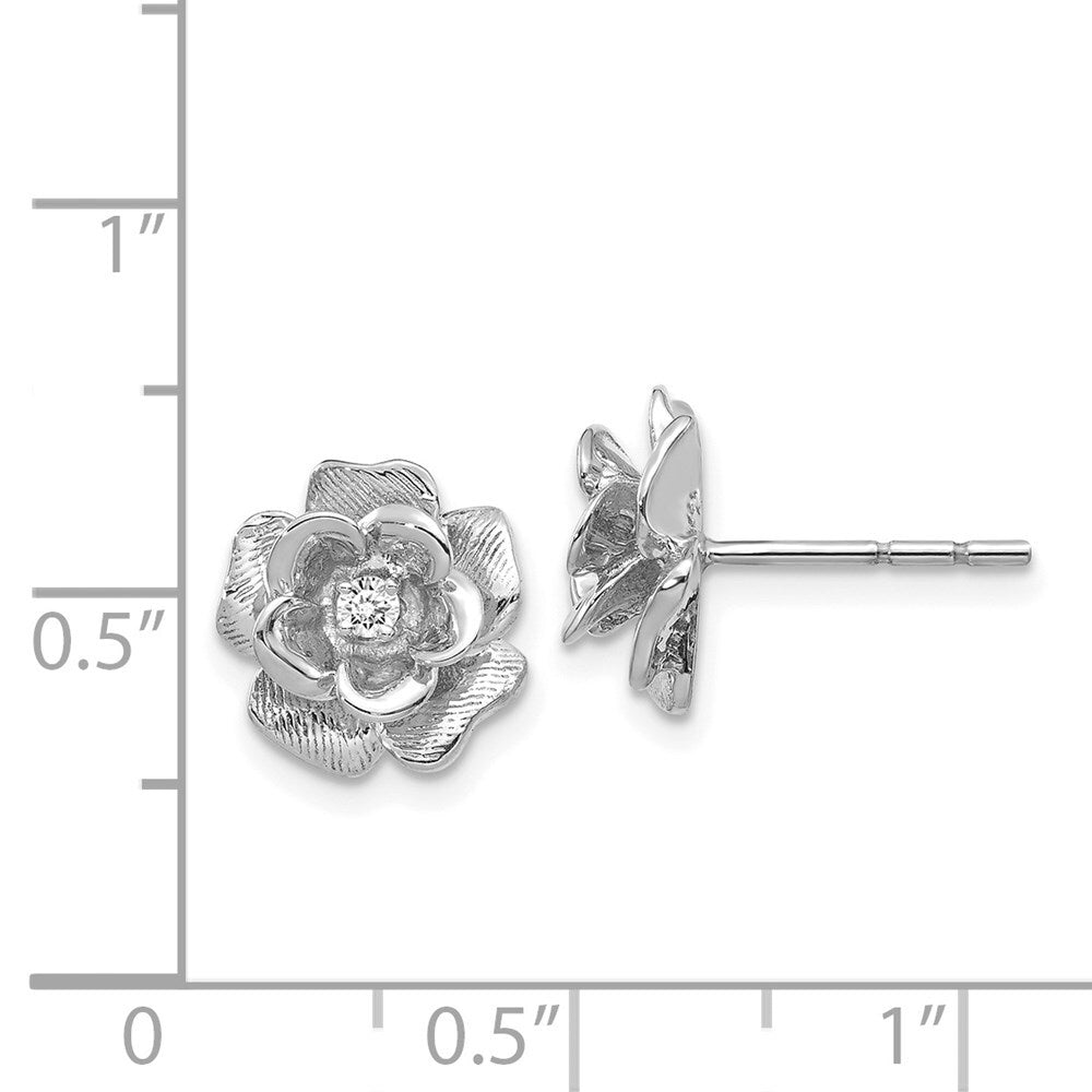 14k White Gold AA Diamond Flower Stud Earrings