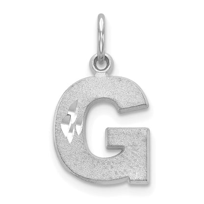 14k White Gold Satin Diamond-cut Letter G Initial Charm Pendant for Women