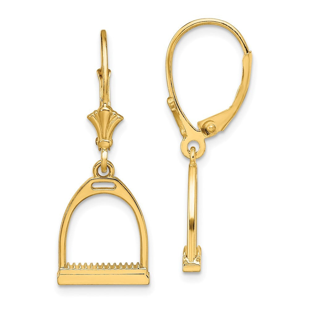14k Yellow Gold 3-D Small Horse Stirrup Drop Dangle Earrings