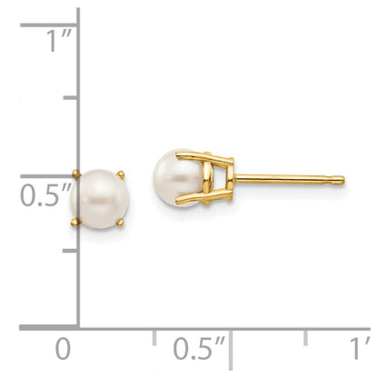 14k Yellow Gold 4.5mm Round June/FW Cultured Pearl Stud Earrings Gift for Women