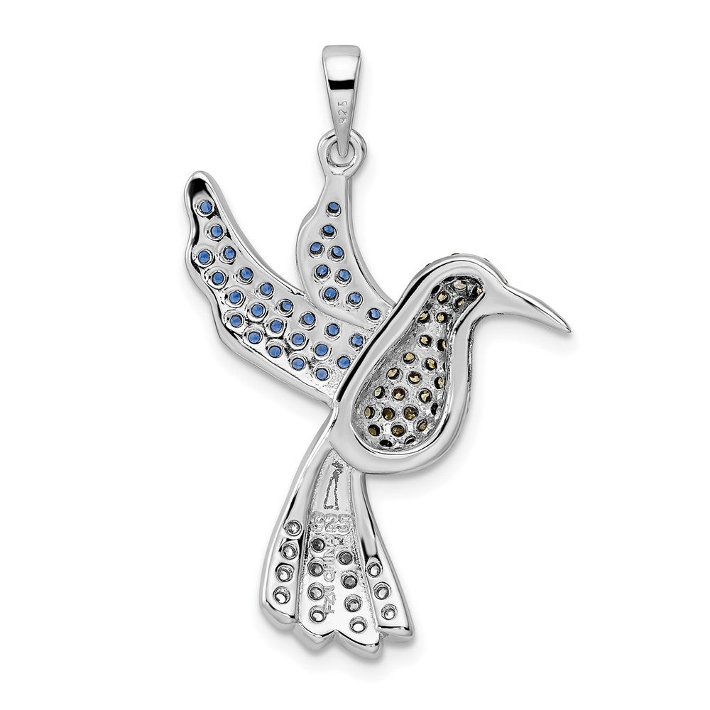 Sterling Silver Multicolor Cubic Zirconia Hummingbird Pendant