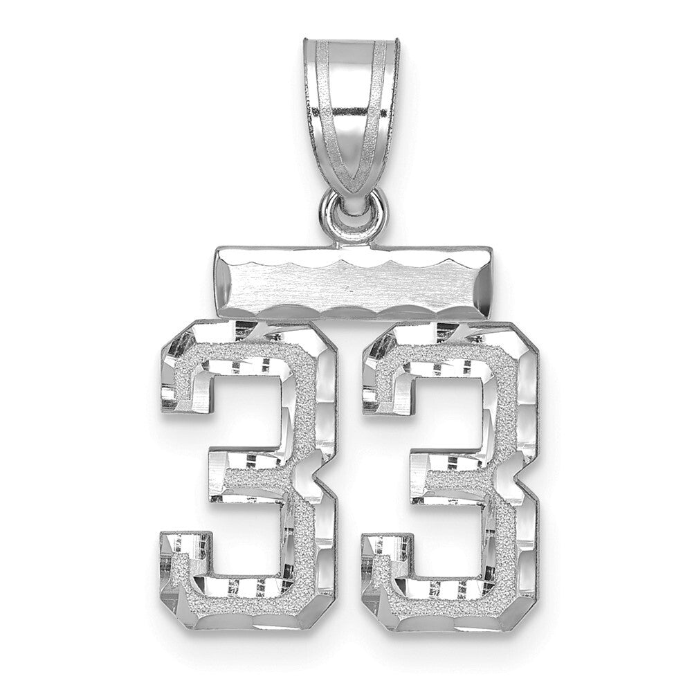 14k White Gold Small Brushed Diamond-cut Number 33 Charm Pendant for Women