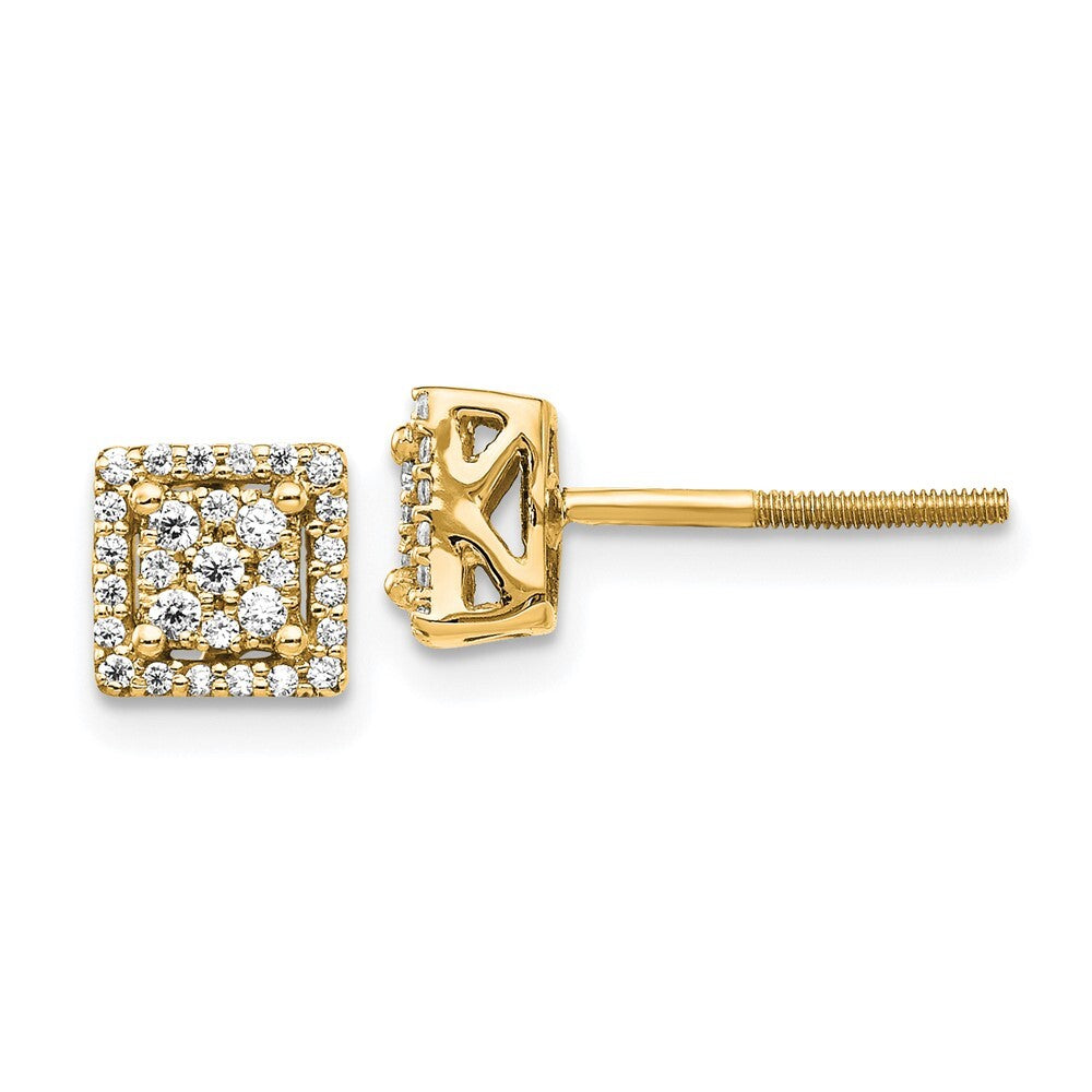 14k Yellow Gold Diamond Square Screw Back Stud Earrings