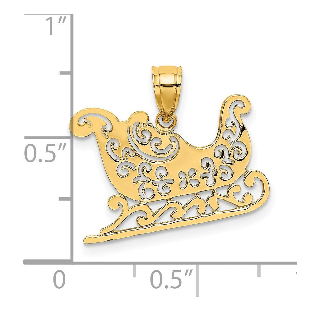 14k Yellow Gold Polished Filigree Sleigh Charm