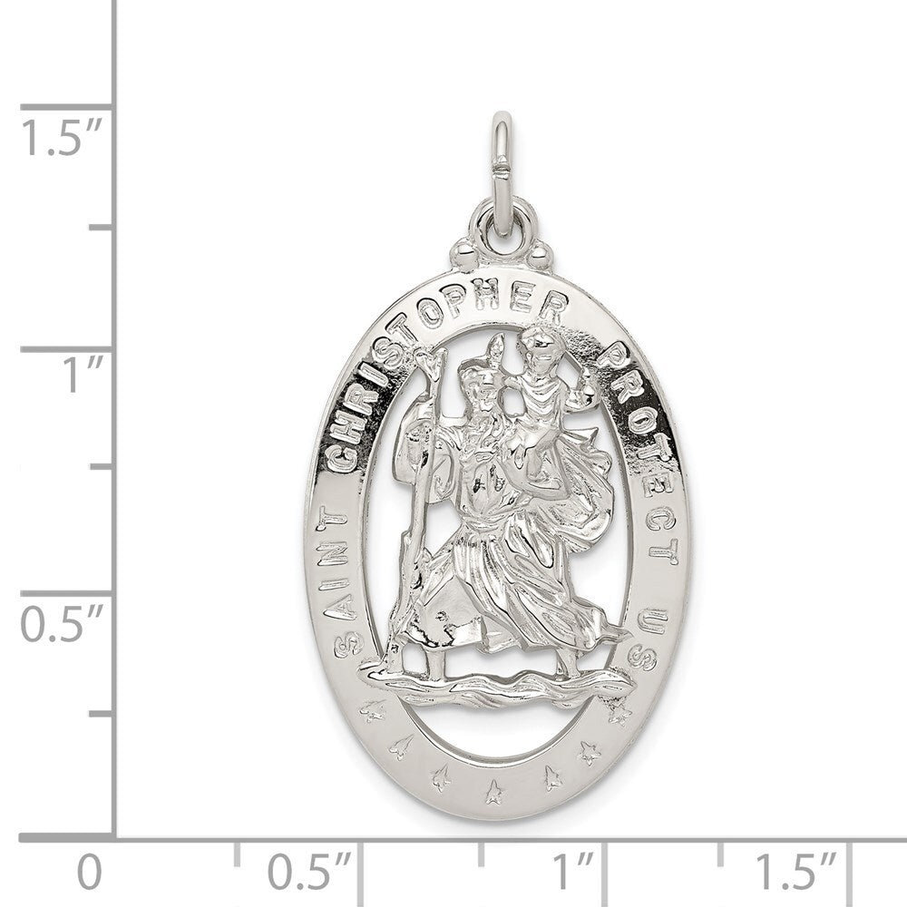 Sterling Silver Rhodium-plated Saint Christopher Medal Pendant