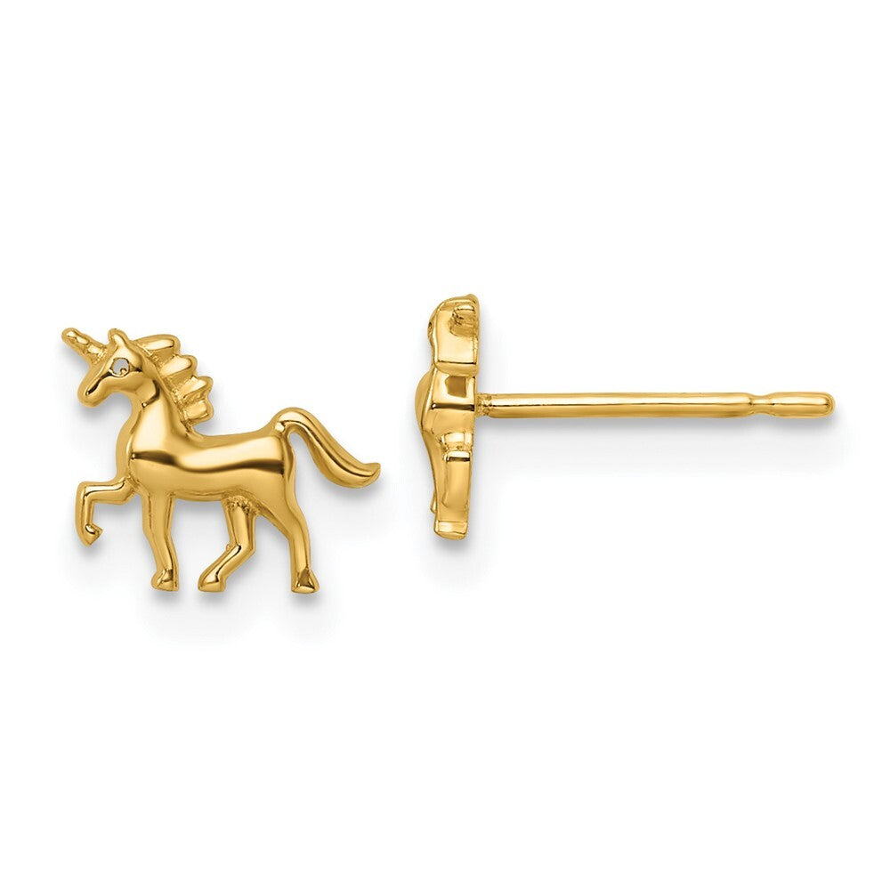 14k Yellow Gold Unicorn Stud Earrings Gift for Women