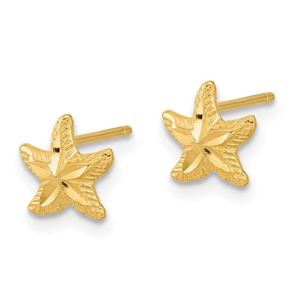 14k Yellow Gold Polished Diamond-cut Starfish Earrings