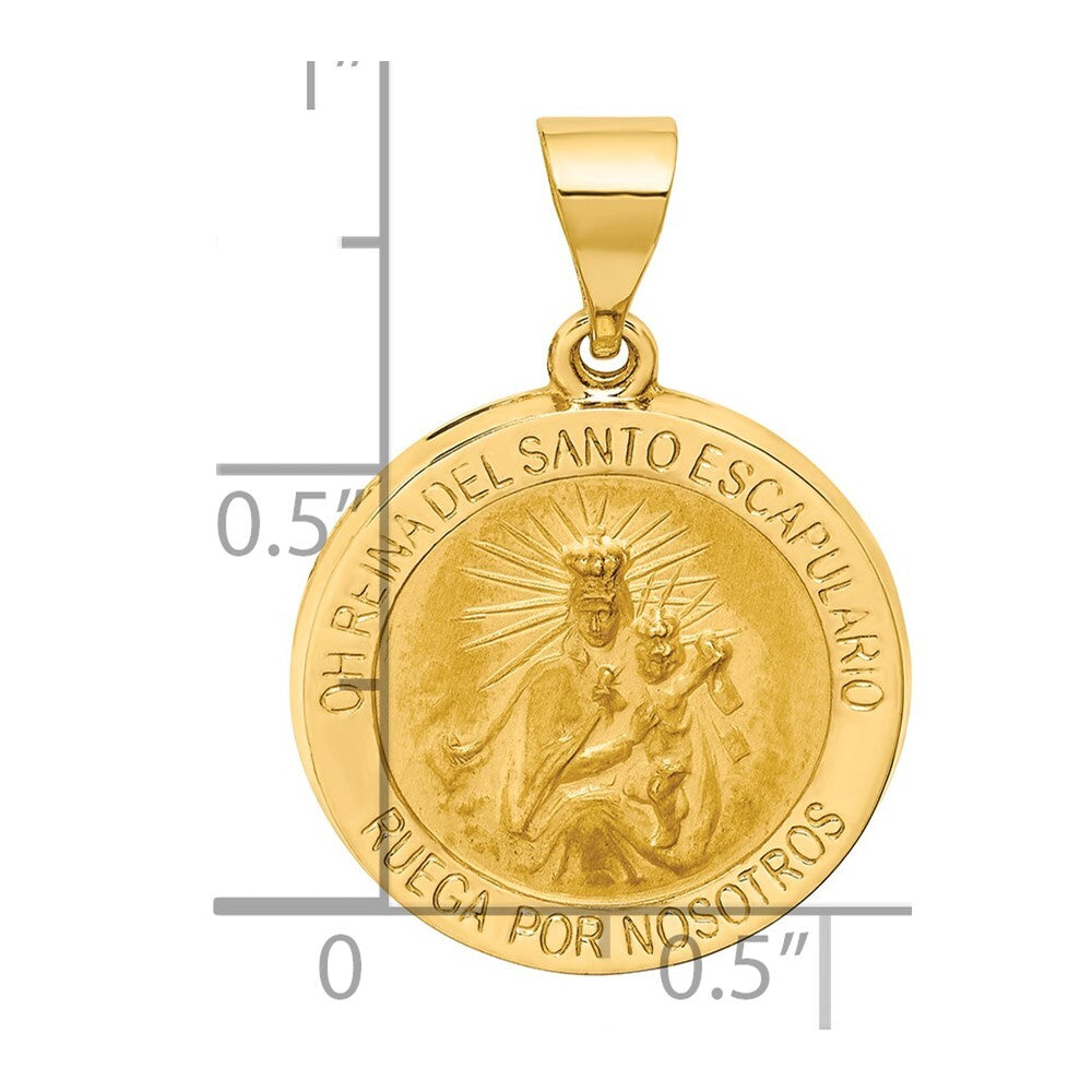14k Yellow Gold Hollow Round Spanish Escapulario Reversible Medal Pendant