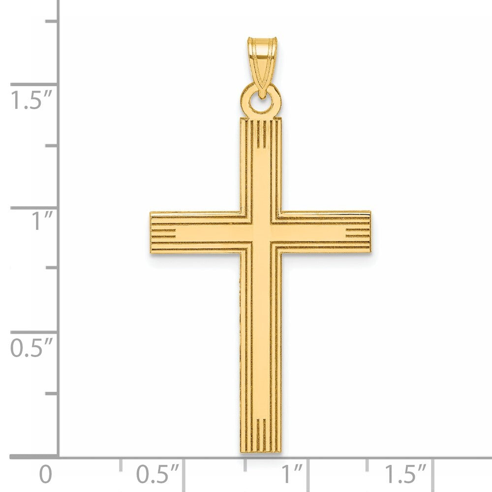 14k Yellow Gold Laser Etched Cross Charm