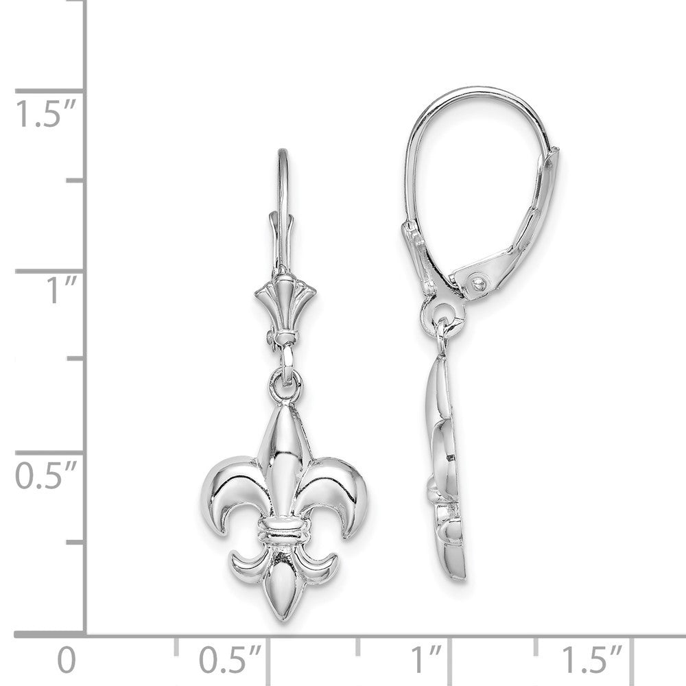 14K White Gold Small Fleur-de-Lis Drop Dangle EARRINGS
