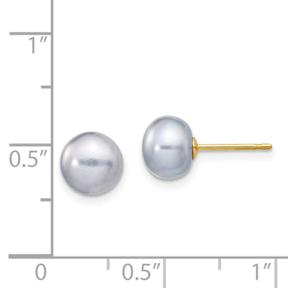 14k Yellow Gold 7-8mm Grey Button Freshwater Cultured Pearl Stud Earrings