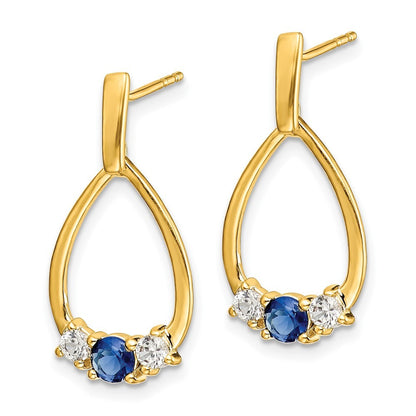 14k Yellow Gold Blue and White Sapphire Dangle Earrings