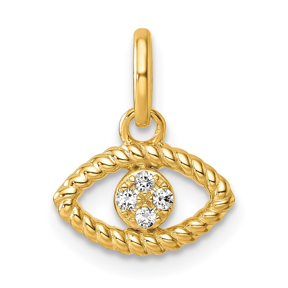 14k Yellow Gold Polished Diamond Twisted Evil Eye Pendant