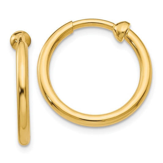 14k Yellow Gold Non-Pierced Hoop Earrings Gift for Women