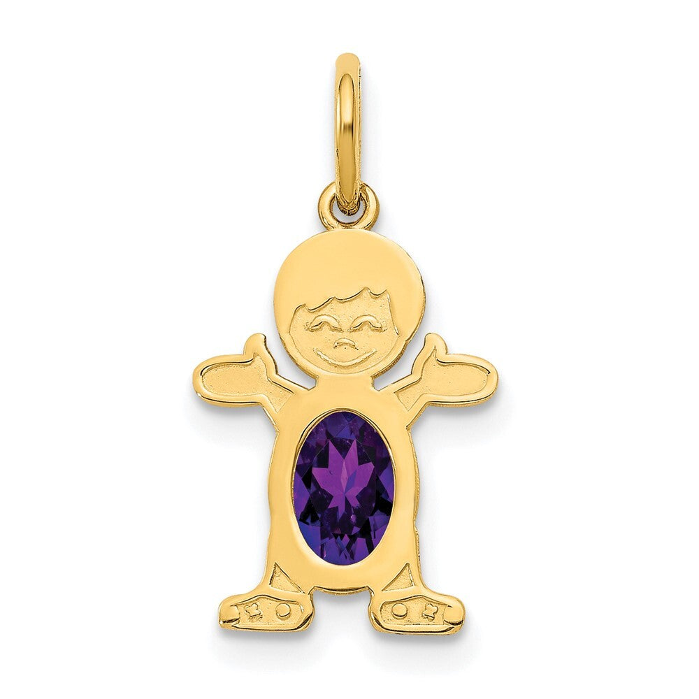 14k Yellow Gold Boy 6x4 Oval Genuine Amethyst-February Pendant for Women
