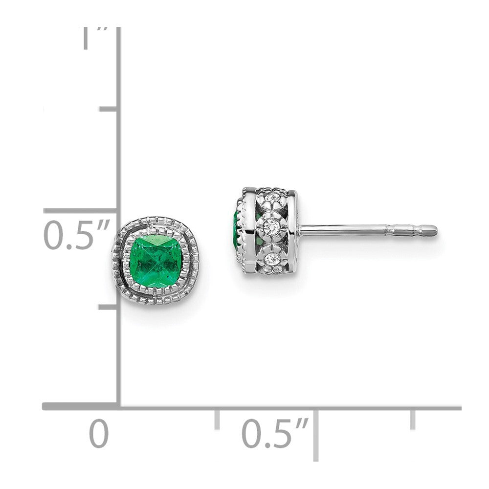 14k White Gold Emerald and Diamond Stud Earrings