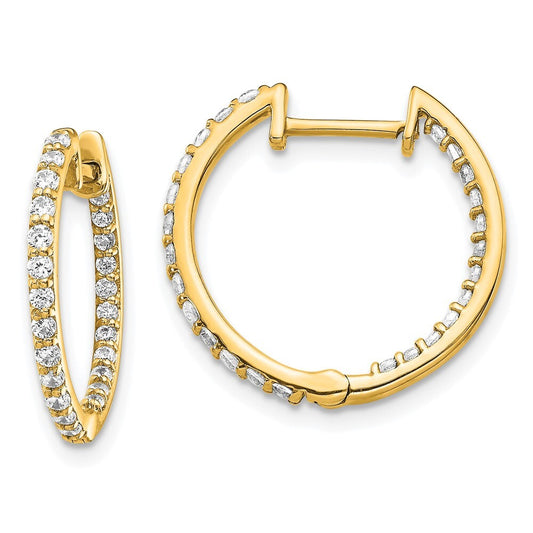 14k Yellow Gold Diamond In/Out Hinged Hoop Earrings