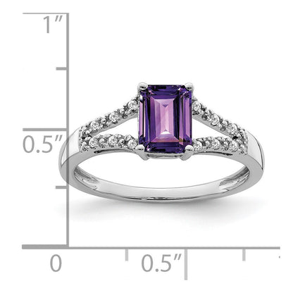 14k White Gold Emerald-cut Amethyst and Diamond Ring Size 7
