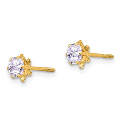 14k Yellow Gold 4mm CZ Birthstone (Jun) Screwback Earrings